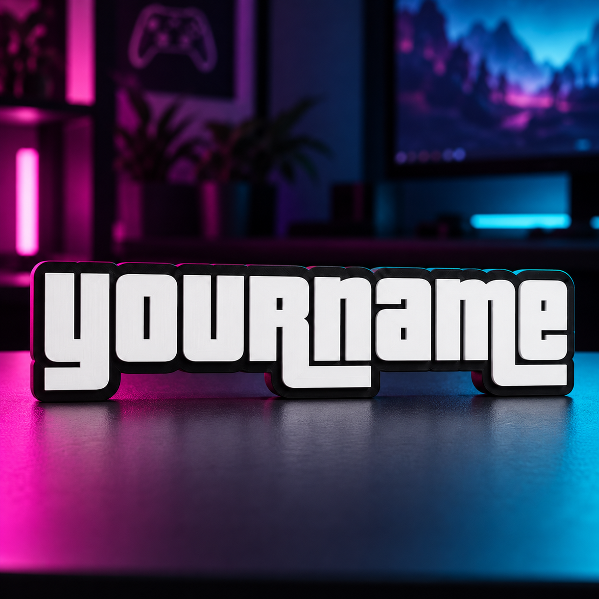 Personalisiertes 3D-Namensschild mit Beispielschriftzug yourname